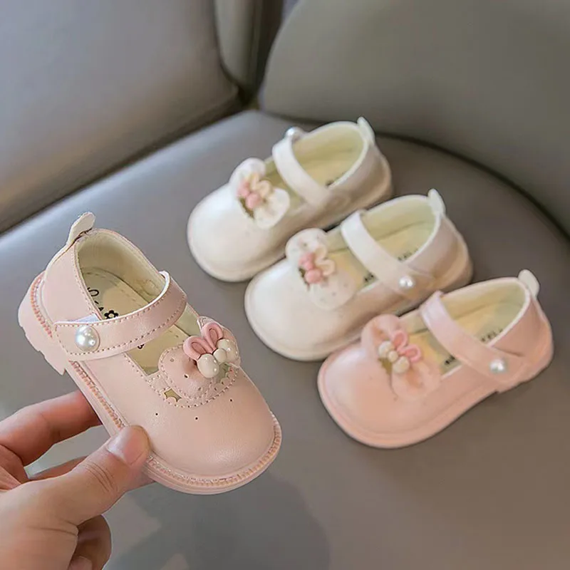 Congme Baby Girls Leather Shoes Newborn Kids Bow Flat Shoes White Cute Princess Shoes Dress Casual Shoes