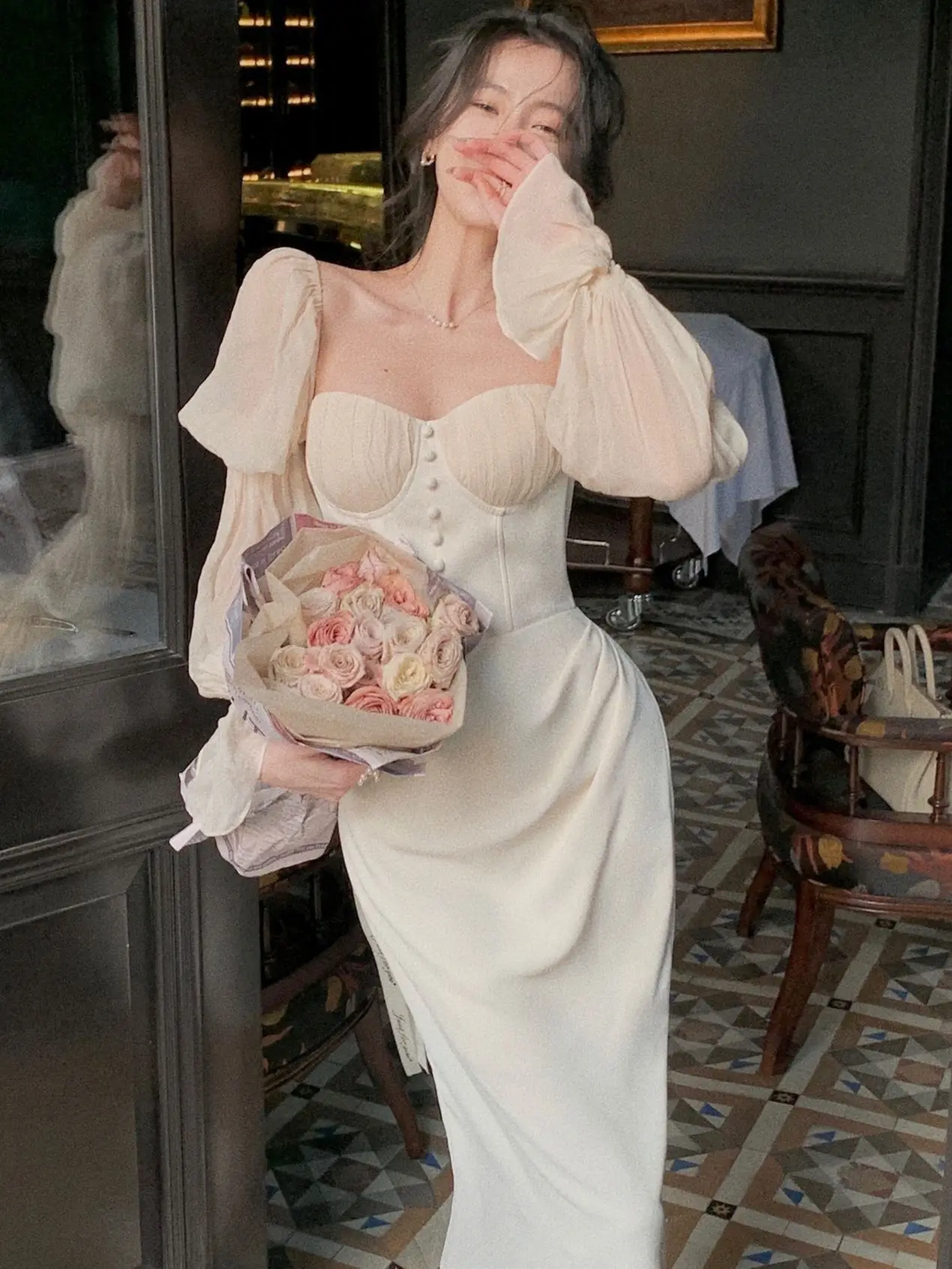 

2022 Summer New Women Fashion Elegant Puff-Sleeve Midi Corset Dresses Evening Prom Female Party Lady Clothes Vestdios