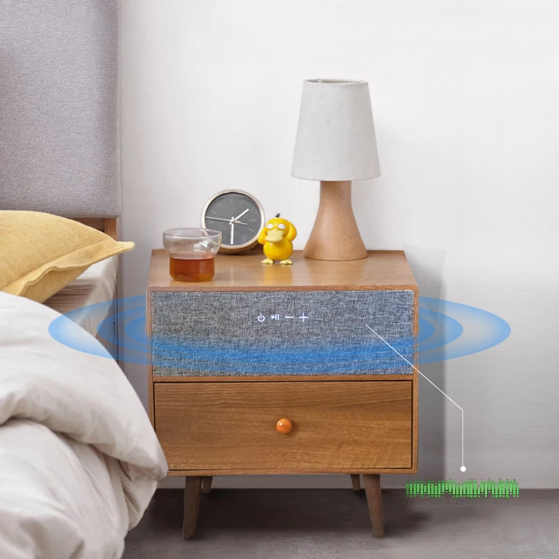 

WIFI Bluetooth Speaker Wireless Charging Subwoofer Bedside Table 4D Stereo with Smart Bedside Table Bedroom Storage Cabinet