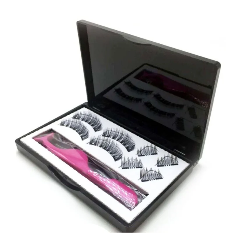 

2023 Magnetic Eyelashes Makeup Long-lasting Magnet Fake Eyelashes Glue-free Natural Lashes with Metal Lash Tweezers Eyelash Set