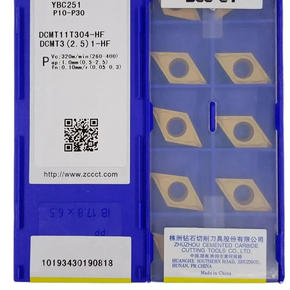 DCMT 11T304 HF ZCC Токарная пластина с ЧПУ для обработки стали YBC251 YBC252 YBC152 YBC151 YBG202 DCMT11T304-HF