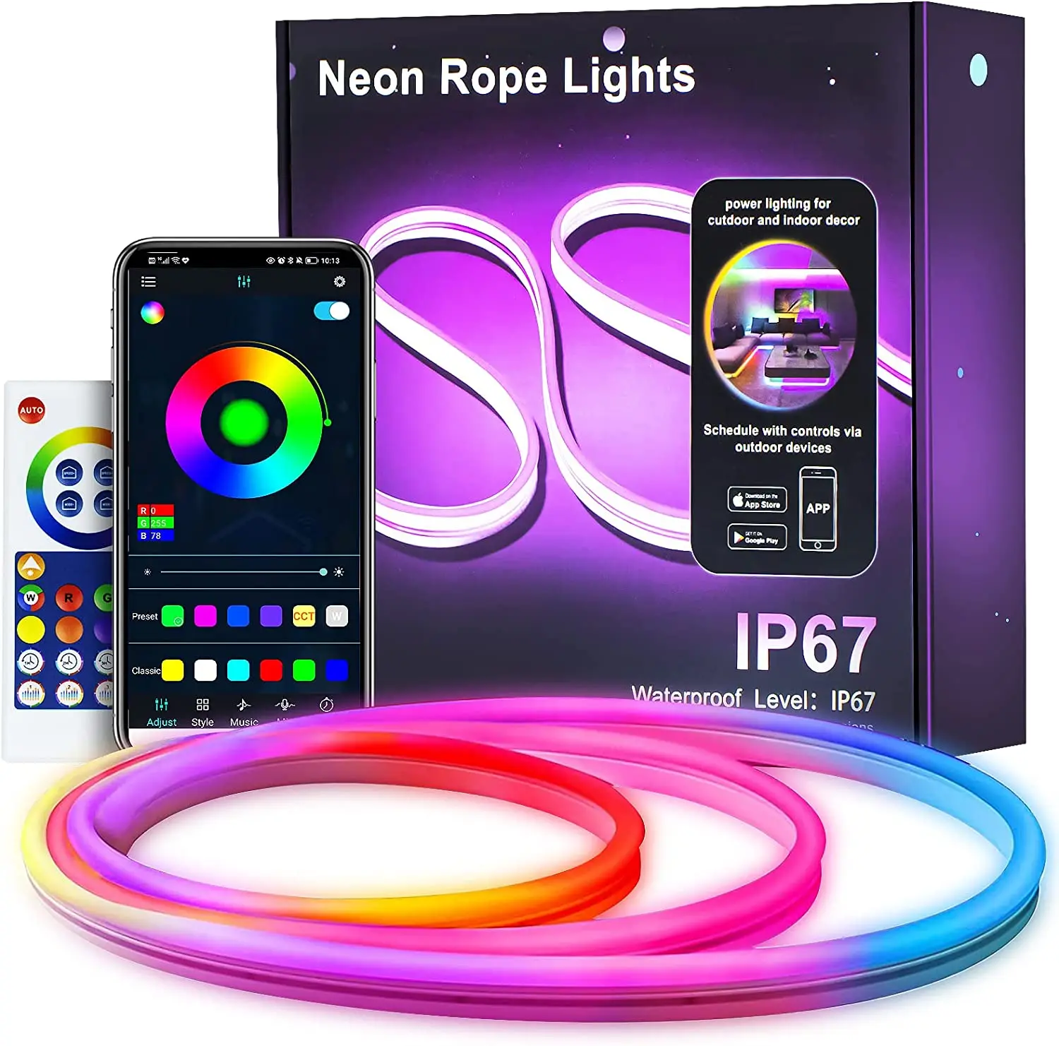 

Smart RGBIC Neon Rope Lights USB LED Strip Lights Music Sync Tuya App Works with Alexa Google Assistant for Bedroom Home Decor
