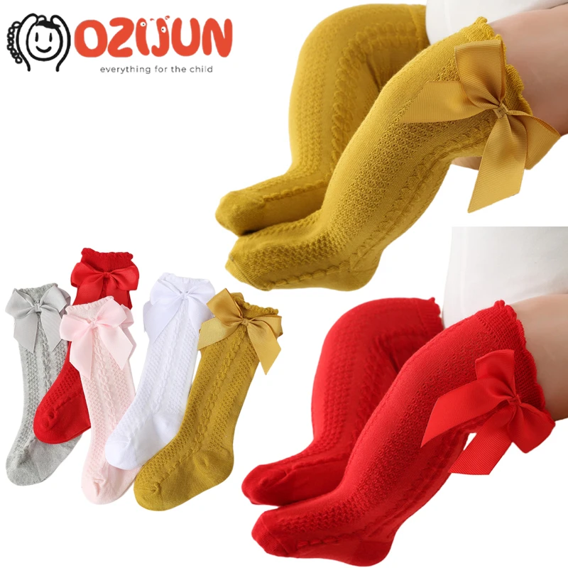 

5 Colors New Apple Pattern Lolita Style Baby 0-24 M Bow Mesh Cotton Knee Stockings Toddler Dress Princess Flower Jacquard Socks
