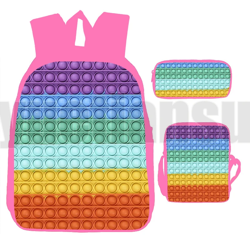 

3D Print Anime Rainbow Color Bubble Teenager Laptop Pink Book Bag Schoolbags 3 Pcs/Set Funny Family Game Pop Fidget Backpack