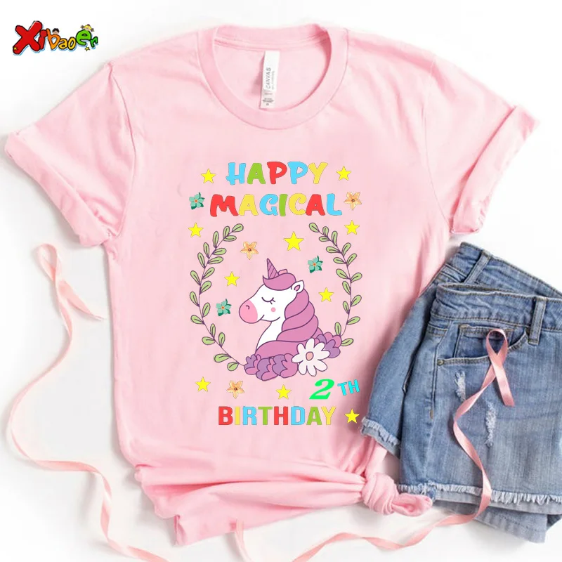 2022 Kids Unicorn T Shirt Cartoon Toddler Baby Hoodie Birthday Boy Clothing Girl Clothes Children's Customized Unicorn T-shirts