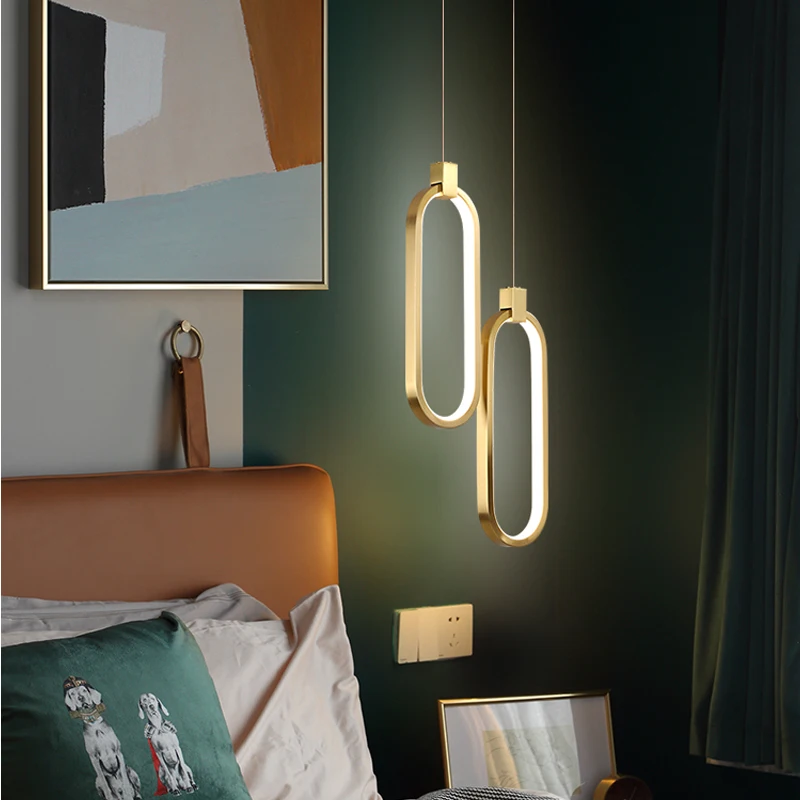 

Pendant Lights Brass Minimalist Ceil Chandeliers for Dining Room Indoor Lighting Modern Home Decor Nordic LED Bedside Rings Lamp