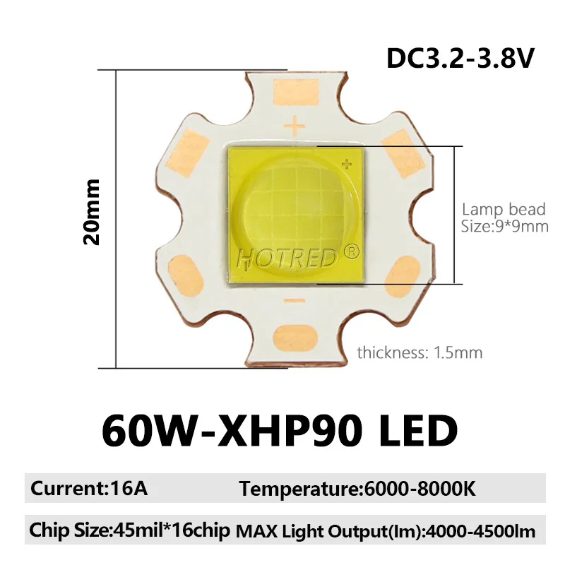 LED-бусины HotRed XHP70 XHP90 XHP110 3A 6A 10A 24A для фонарика