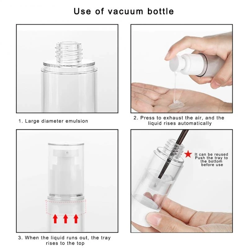 1Pc 15/30/50/80/100ml AS Vacuum Pump Refillable Bottles Lotion Dispenser Travel Bottle Plastic Perfume Atomizer Spray |