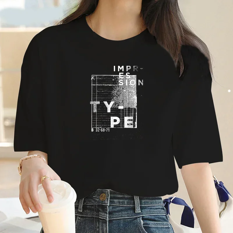 Женская футболка Y2K Модный повседневный топ с принтом короткий рукав 100% хлопок