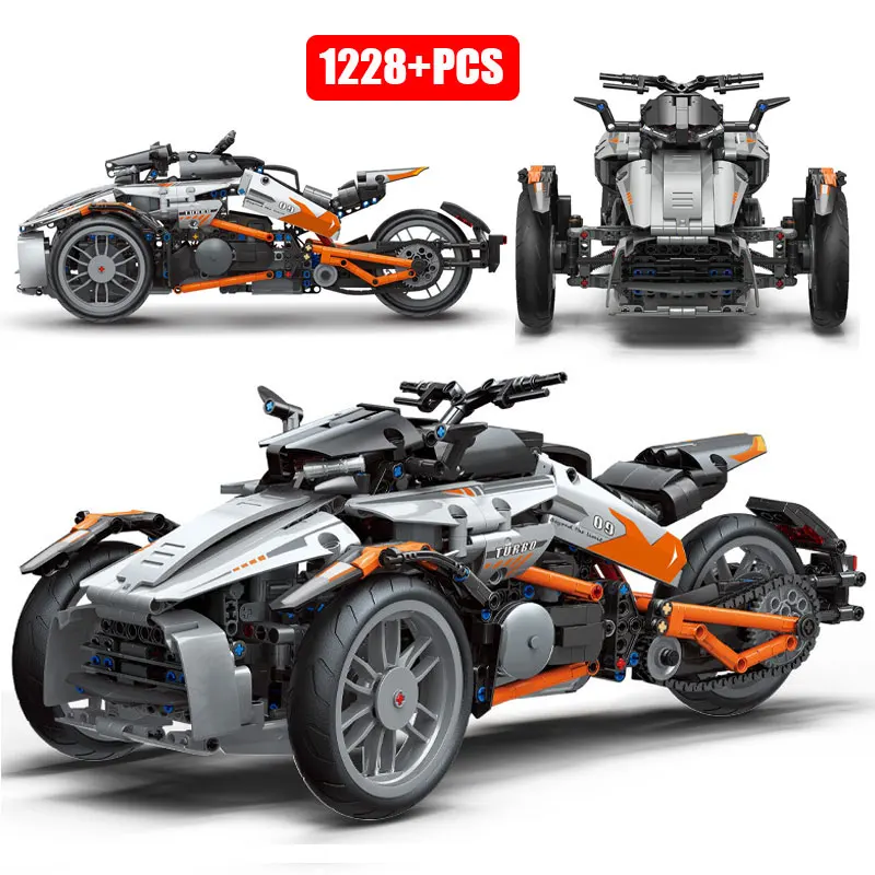 

New Technical Model The Three Wheel Motorcycle Building Blocks Super Speed Sports Racing Autobike MOC Bricks Toys For Kids Gifts