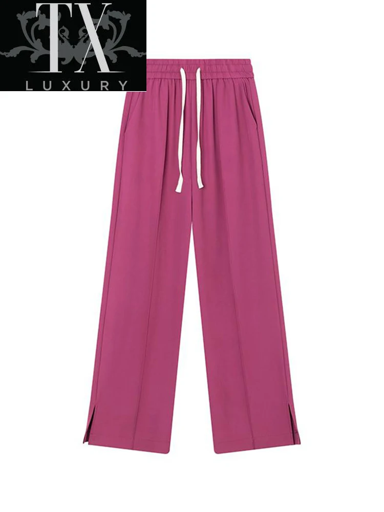 

Wide Leg Women Korean Style Solid Color Lace-up Loose Leisure High Waists Female Trousers 2022 New Streetwear Long Pants