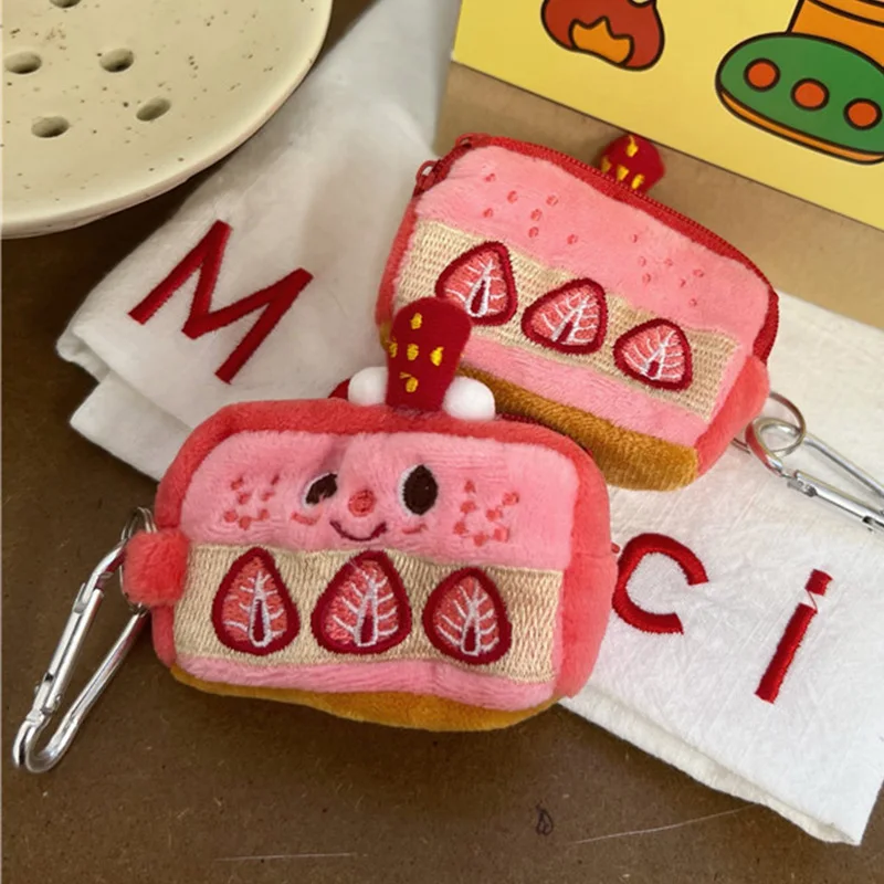 

Storage Bag Earphone Case Pouch Case Purse Cute Coin Purse AirPods Cover Keychain Pendant INS Pink Kawaii Plush Cake Strawberry