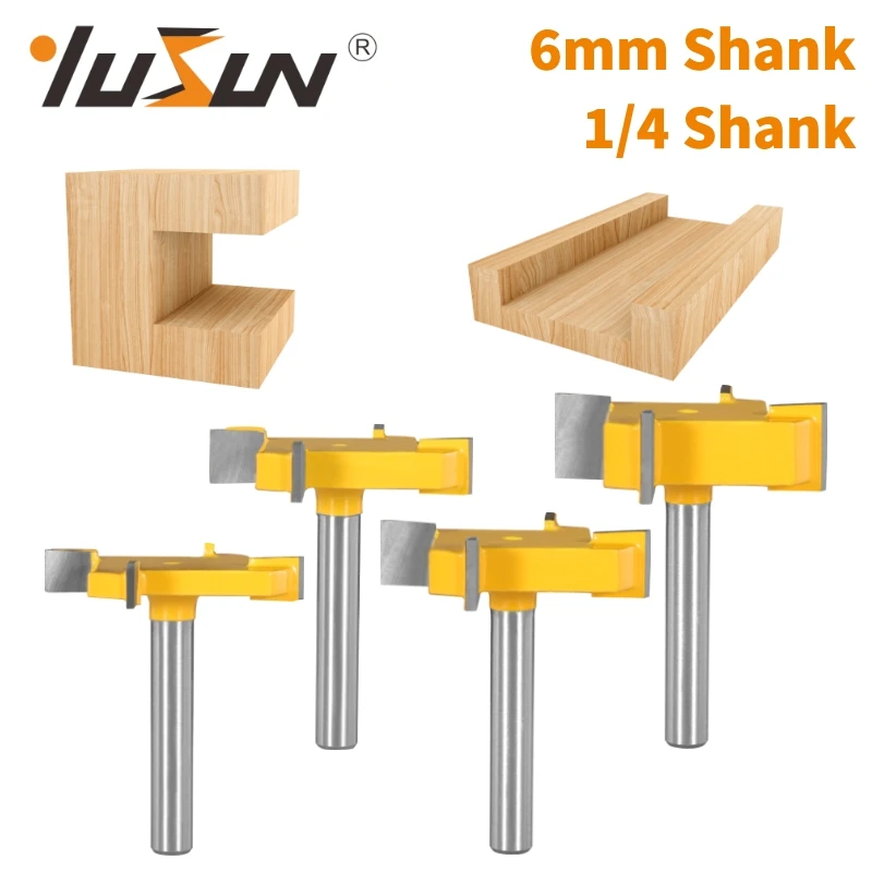

YUSUN 6MM 6.35MM Shank Z4 T Type Slotting Cutter With 4 Carbide Router Bit Woodworking Milling Cutter For Wood Face Mill