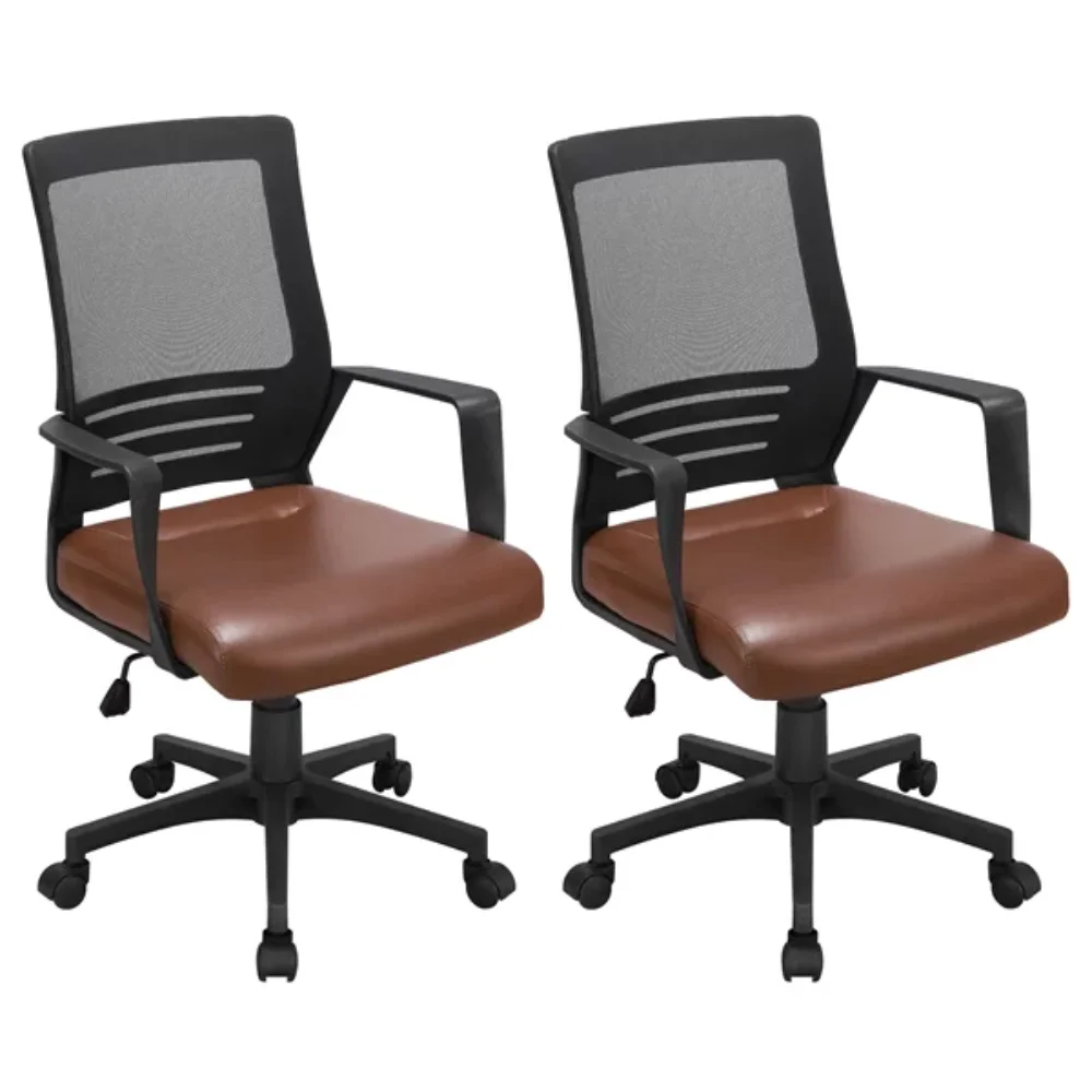 

Midback Ergonomic Office Chair with Faux Leather Seat, Set of 2, Brown