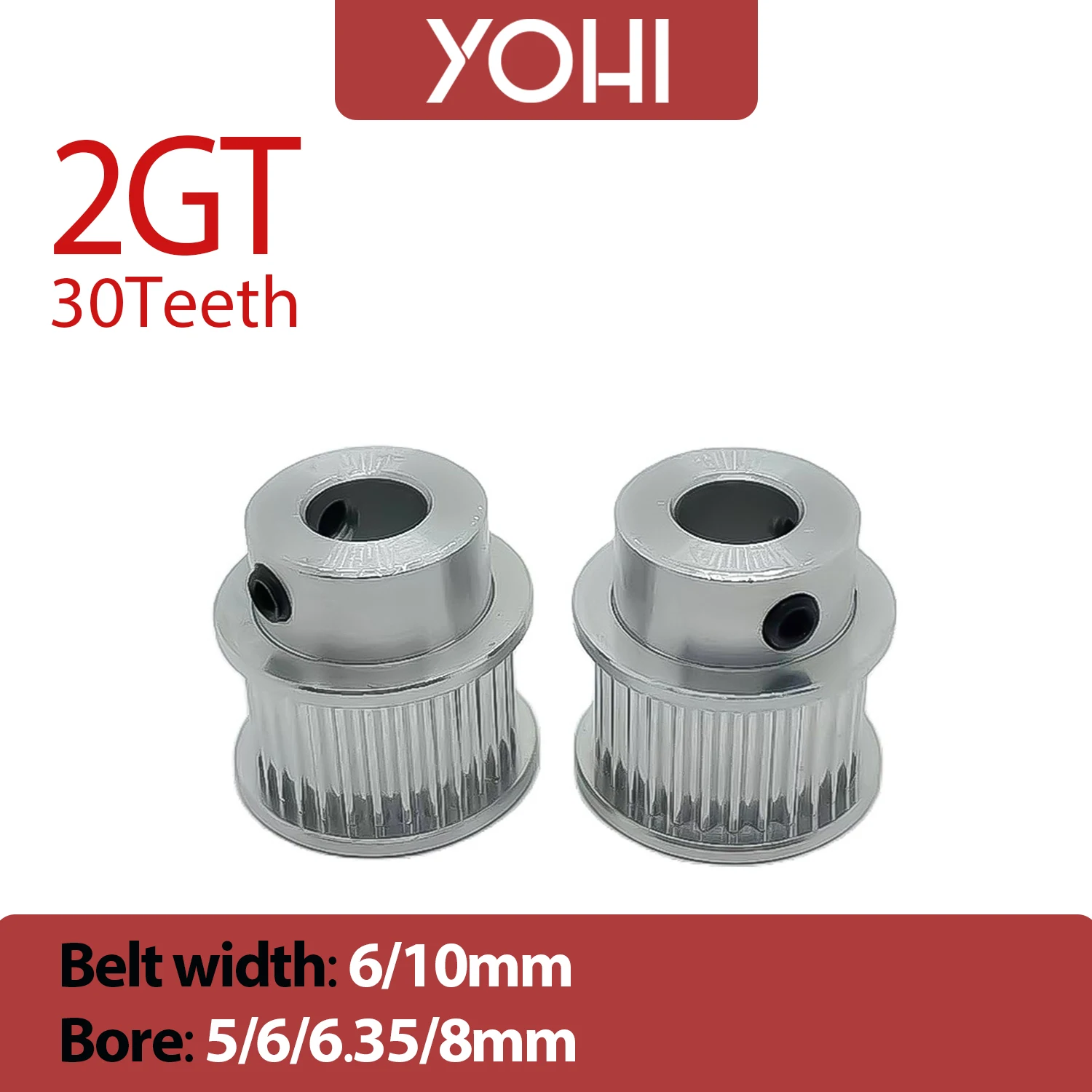 

30Teeth 2GT Timing Pulley 2M Bore 5/6/6.35/8mm for GT2 Open Synchronous Belt width 6mm/10mm Small Backlash for 3D Printer 30T