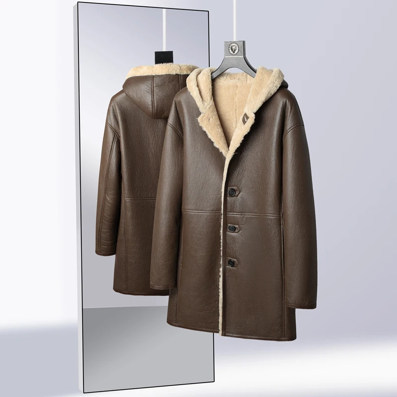 Мужская куртка из натуральной кожи и меха новая зимняя одежда 2023 мужские длинные