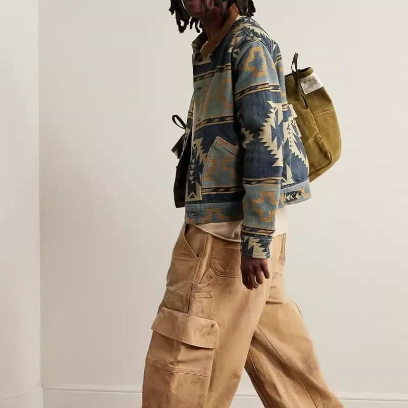 RRL 30-летие Индийский тотем Тяжелая джинсовая куртка Американское ретро-пальто с