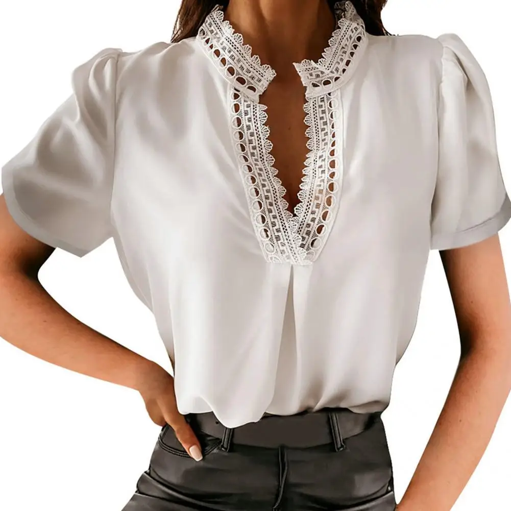 

Charming Summer Blouse Thin Comfy Women T-shirt Pure Color Lady Pullover Top