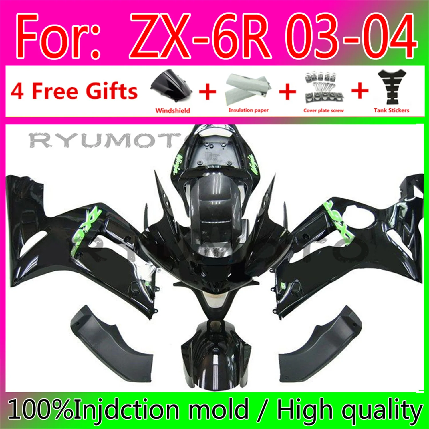 

New ABS Motorcycle Injection Mold fairings kit Fit for kawasaki Ninja ZX-6R 636 ZX6R 2003 2004 03 04 Bodywork fairing
