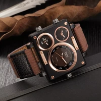 mens watches top brand luxury watches men fashion square big face 3 time zone casual quartz watch
