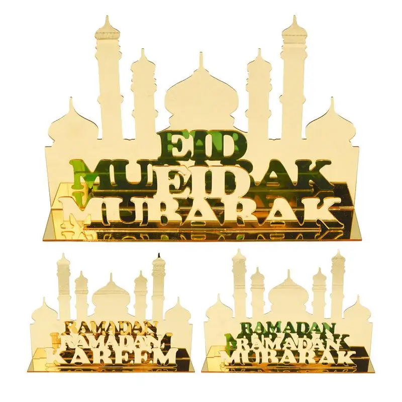 

Eid Mubarak Decorations For Table Ramadan Wood Tabletop Decor Acrylic Golden Tabletop Ornaments Muslim Festival Islamic