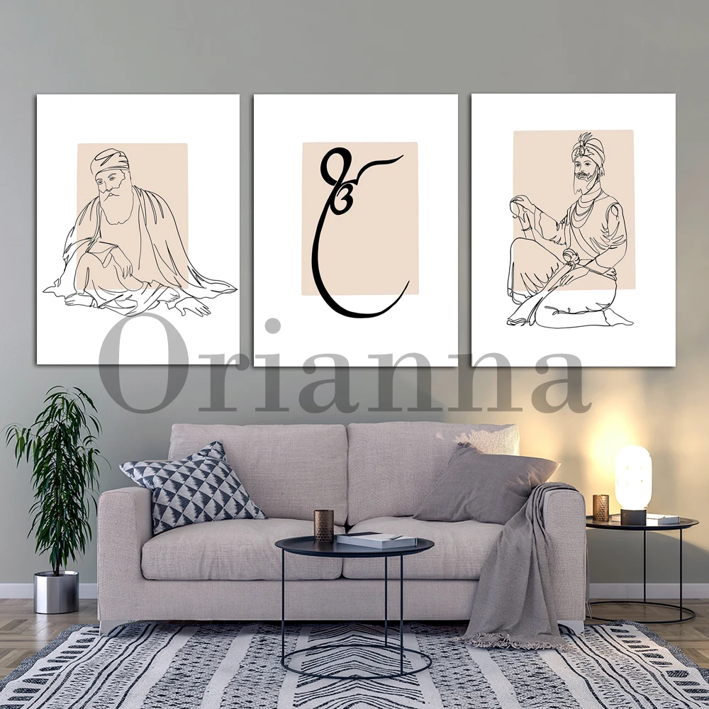 

Ek Onkar Guru Nanak Ji Guru Gobind Singh Ji Minimalist Line Art Boho India Sikh Gallery Wall Art Prints Posters Decor Painting
