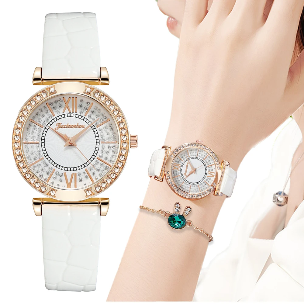 

SMVPLuxury Diamond Women Fashion Watches Roma Scale Simple Full of stars Ladies Quartz Wristwatches Leather Female Clock Gifts