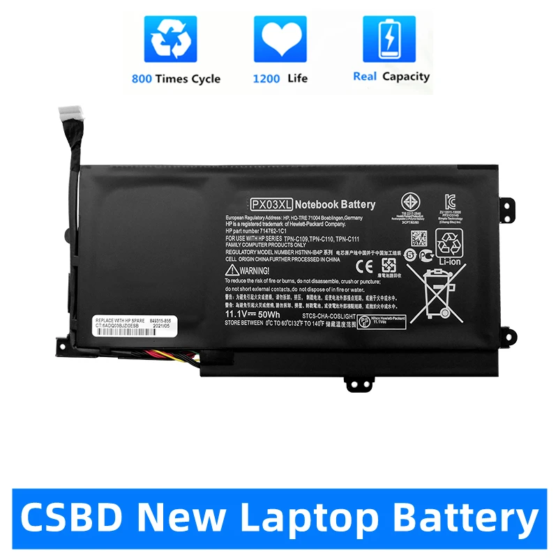 

CSBD New PX03XL 50WH 11.4V Laptop Battery For HP Envy 14 Touchsmart M6 M6-K M6-k125dx 715050-001 714762-421 HSTNN-IB4P