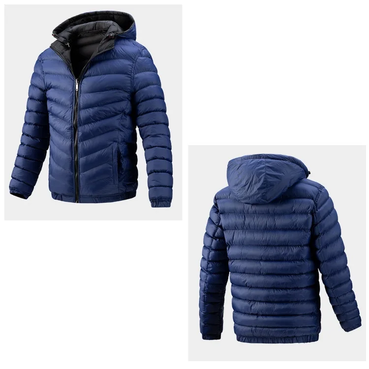 Double-sided wearable winter coat men stitching contrast color detachable hooded warm cotton coat plus size korean style clothes