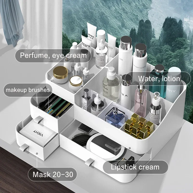 

Коробка для ухода за кожей, туалетный столик, вместительный косметический большой ящик для губной помады, косметический Органайзер для ванной комнаты, красоты, женщин