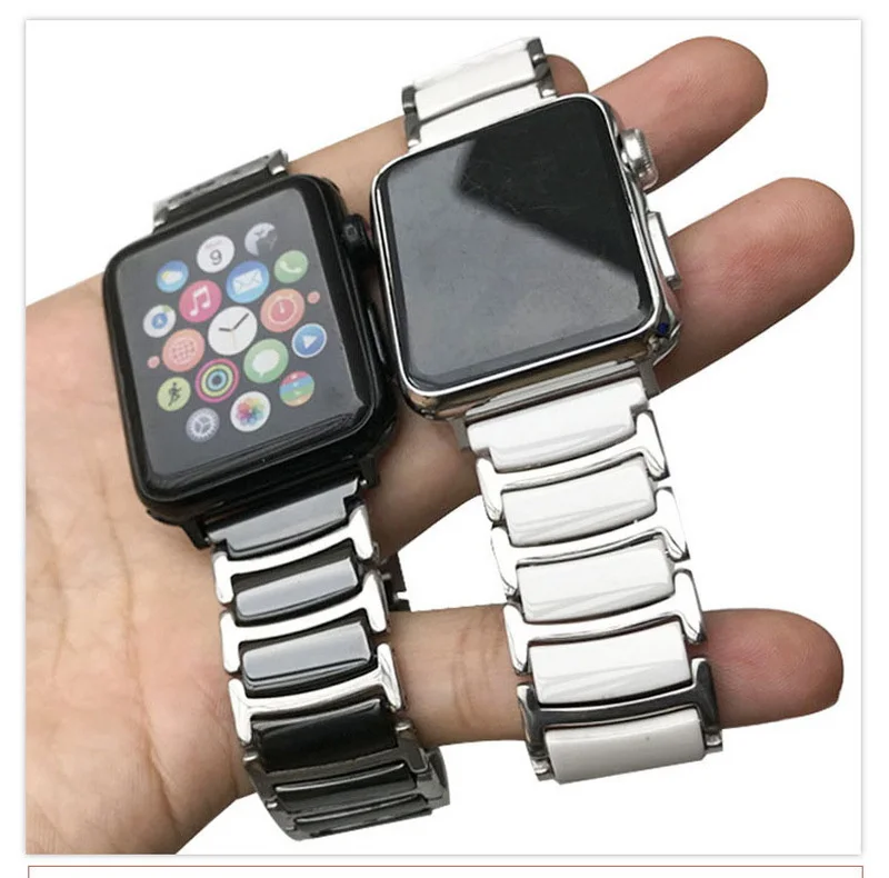 Ceramic Watch band strap stainless steel watchband Bracelet for Apple Watch 45mm 44mm 42mm 41mm 40 38  for iWatch 7 6 5 4 3 SE