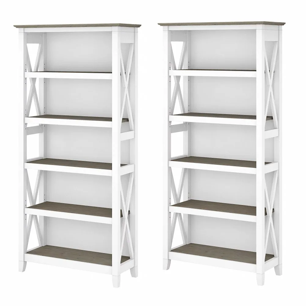 

Bush Furniture Key West 5 Shelf Bookcase Set in Pure White and Shiplap Gray