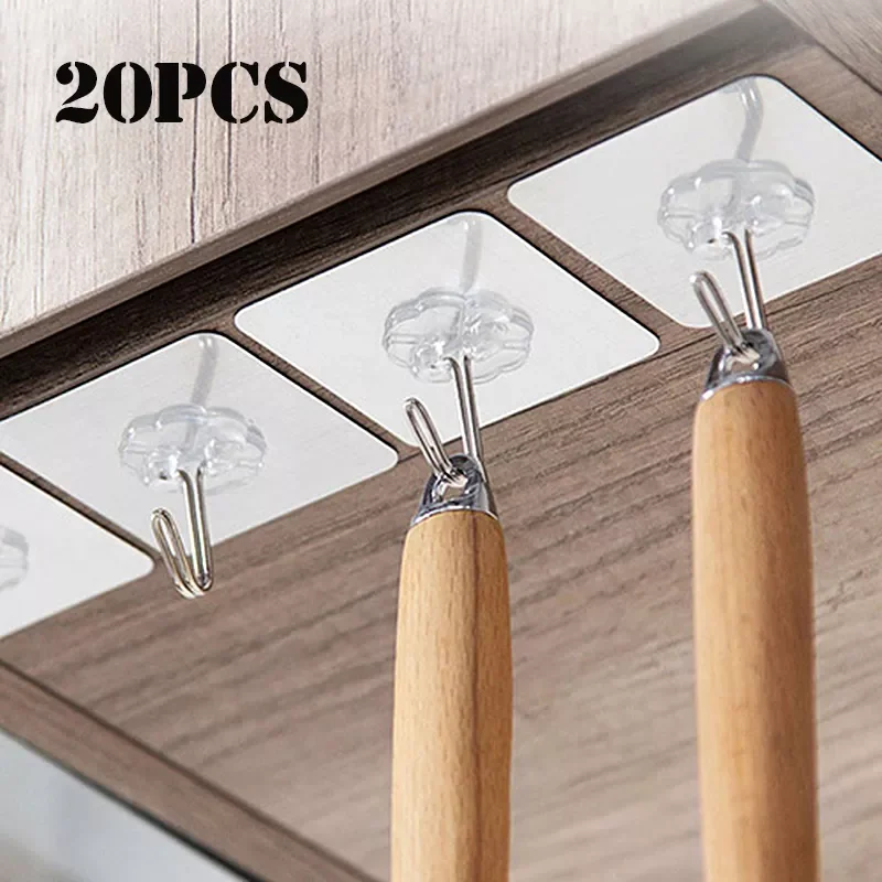 

10/20Pcs Transparent Strong Self Adhesive for Kitchen Bathroom Office Door Wall Hangers Hooks Suction Heavy Load Rack Cup Sucke