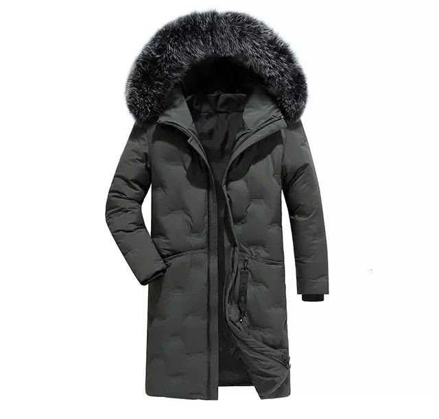 Down Jackets Male Winter Warm Fur Hooded Coat Solid Color Male windproof Overcoat Outerwear M-4XL New Men's Long Parkas