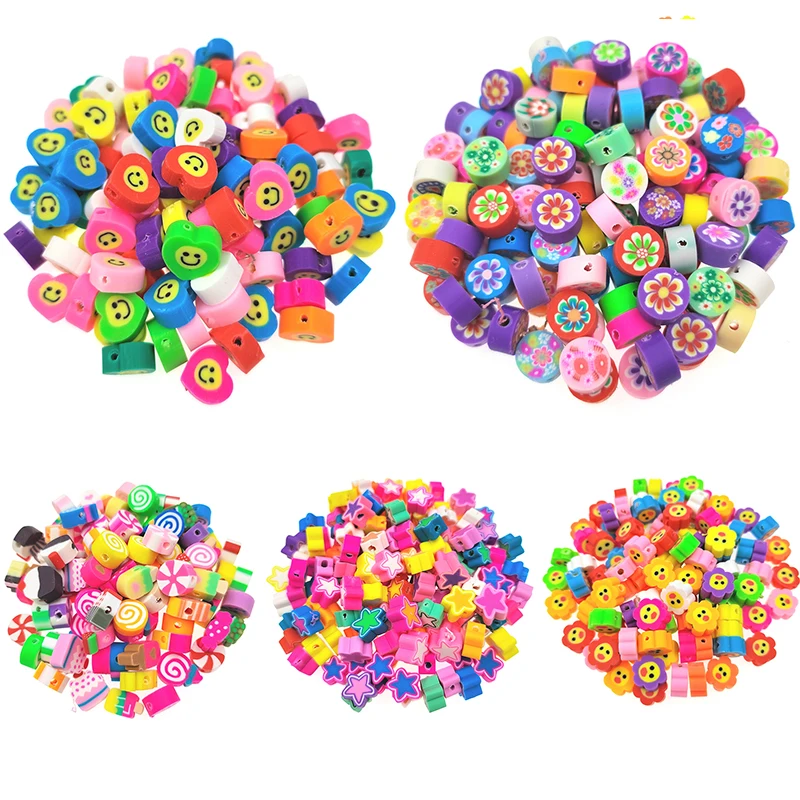 

10PCS Soft Ceramics Colorful Flower Star Spacer Clay Beads Round Beads For Jewelry Making Handmade Diy Bracelet Loose Beads New