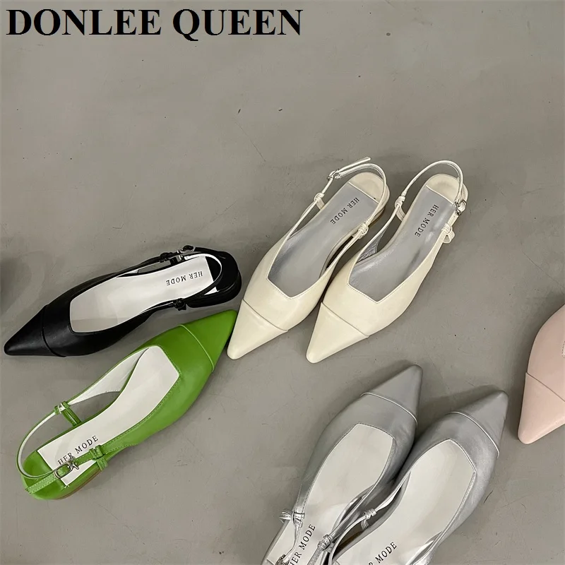 

2022 New Fashion Brand Sandals Women Pointed Toe Flat Heel Mule Shoes Slingback Casual Candy Color Female Slides Sandalias Mujer