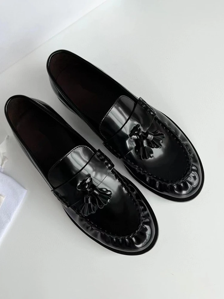 New style leather single shoes in spring and autumn Women's Lefu shoes English style flat heel round toe small leather shoes