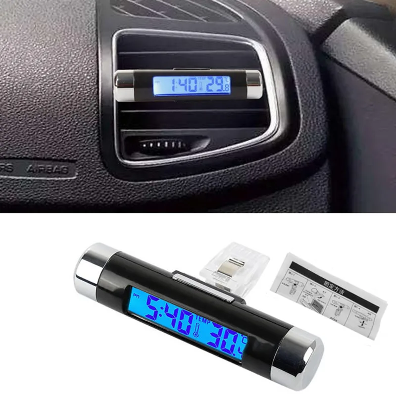 

2in1 Portable Car Digital LCD Temperature Thermometer Car Clock Thermometer Digital Backlight Automotive Thermometer