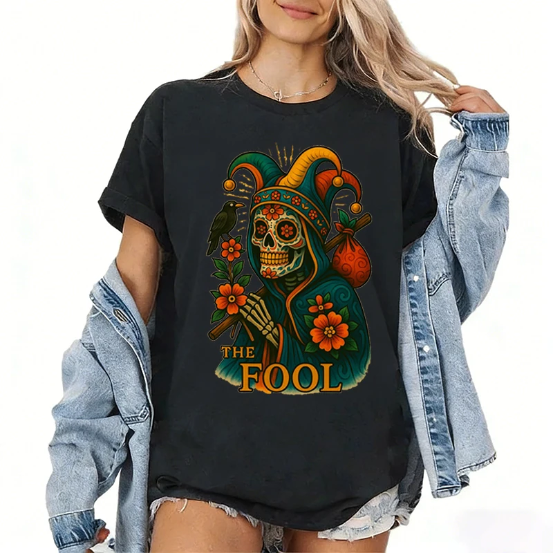 Фото Рубашка Таро Райдер-Велика, женская футболка Mujer Camisa, карта загадочного созвездия, лунная звезда, футболка с изображением королевы Таро №4
