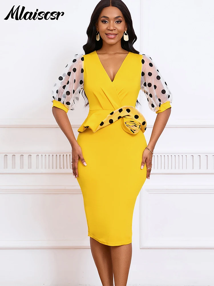 Mlaiscsr женское платье с v-образным вырезом и коротким рукавом в горошек черное