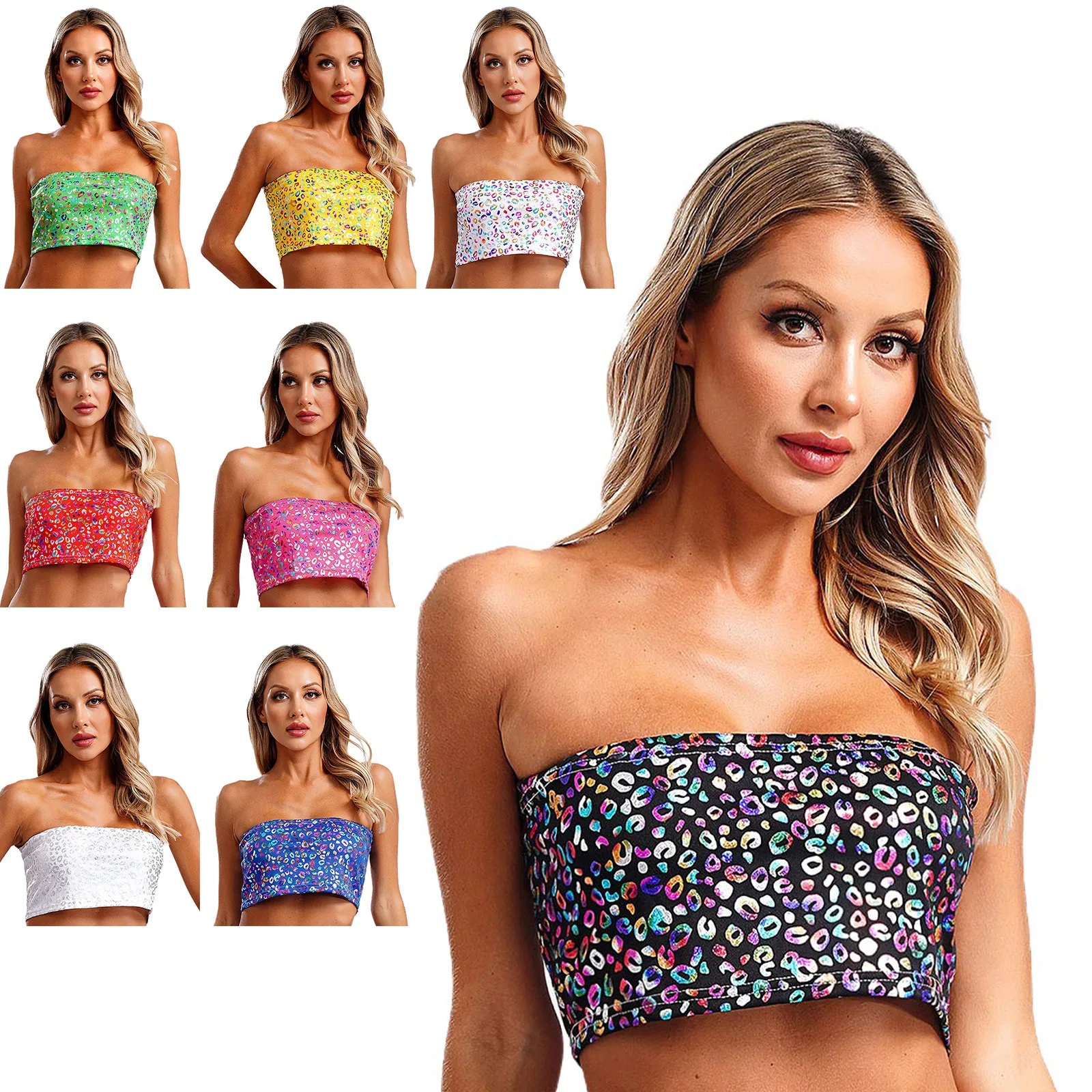 Женский танцевальный топ с леопардовым принтом укороченный без бретелек для