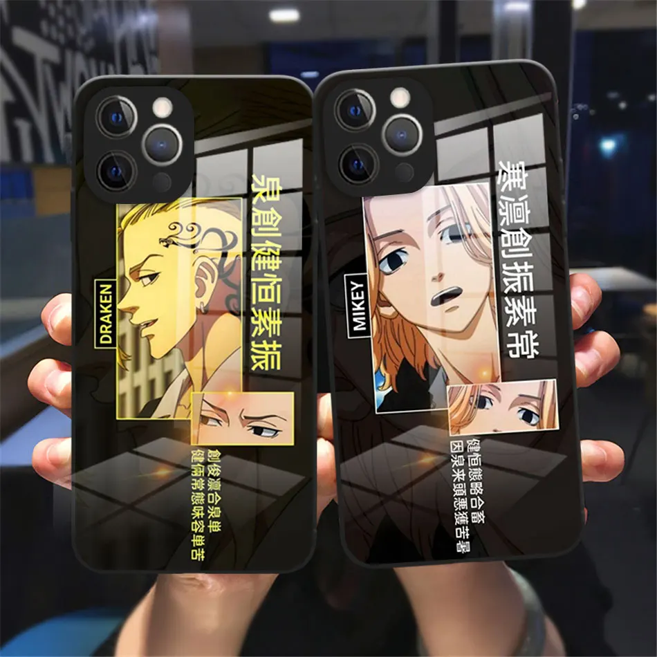 

Anime Tokyo Revengers Avengers Phone Case For iPhone 11 12 13 14 Pro Max X XR XSMAX X 8 7 14 Plus Tempered Glass reflective case