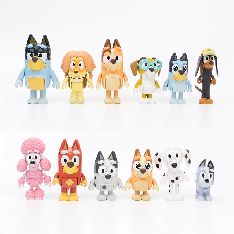 12Pieces Bluey Playtime Family Joint Movable Anime Action Figure PVC toys Collection figures for friends gifts