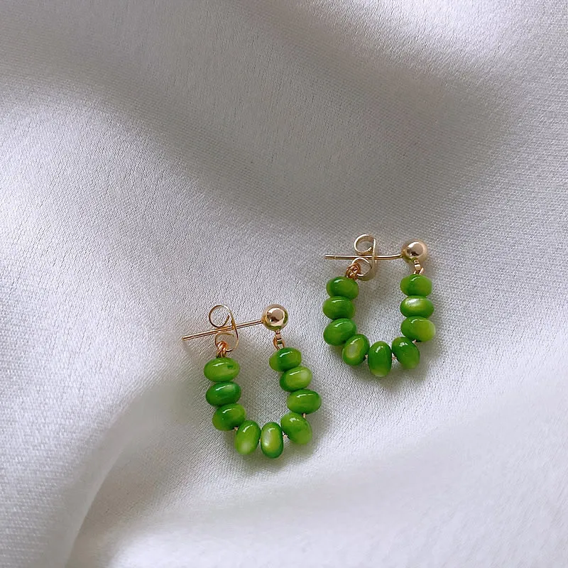

Simple Natural Stone Earrings Green Opal Geometric Bohemian Dangle Earrings for Women Fahsion Cat Eye Stone Wedding Jewelry