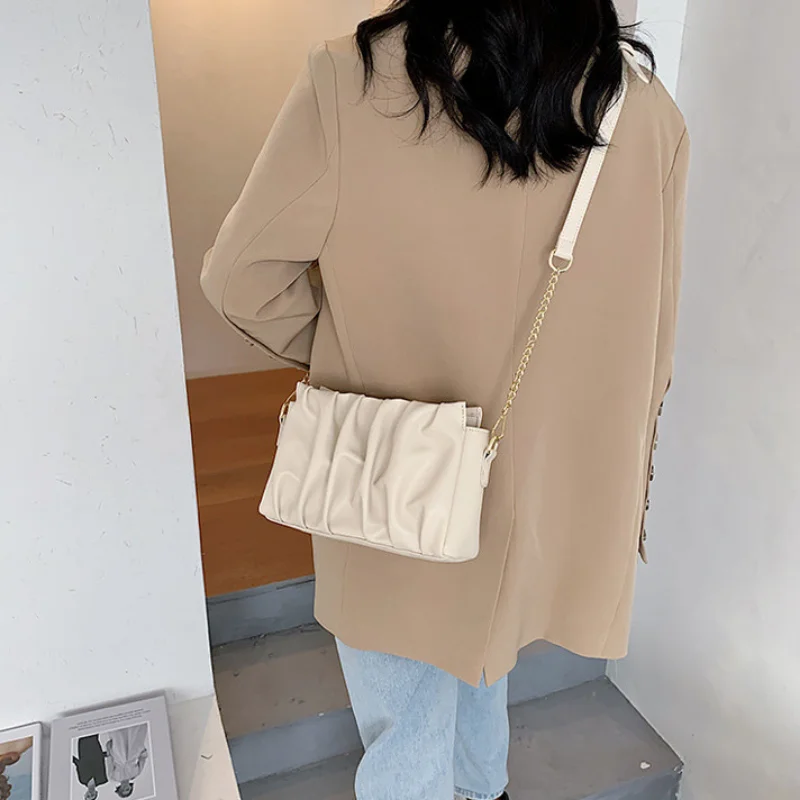 Women's Retro Fashion Ringer PU Fold Hand Bags for Women Simple Luxury One Shoulder Small Square Underarm Bolsa Feminina Handbag