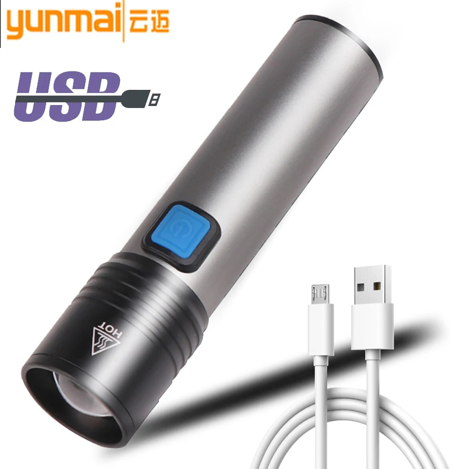 

USB Rechargeable LED Flashlight XM-L T6 Built-in 1200mAh 18650 Battery Waterproof Camping Light Zoomable Torch Lantern