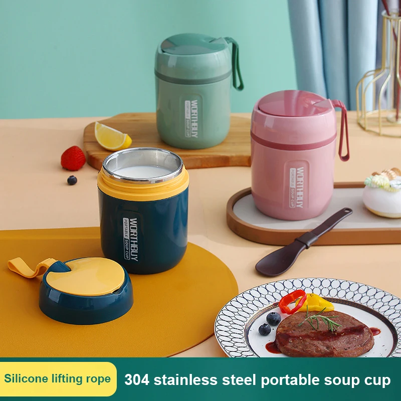 

With Spoon Household Insulation Soup Cup Milk Cup Portable Mini Breakfast Oatmeal Cup 304 Stainless Steel304 Stainless Steel