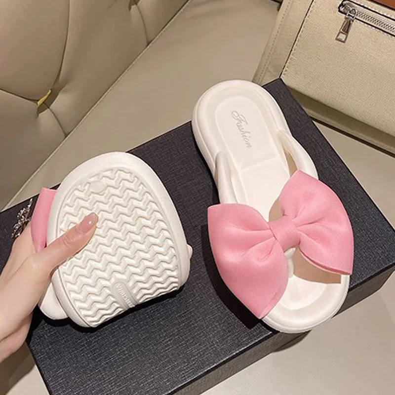 Bow tie Flip Flops Soft Sole Cloud Slippers Woman Summer Platform Flat Heels Sandals Women Slides Bowknot Outdoor Beach Shoes