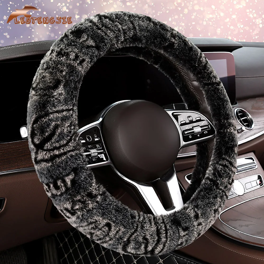 

LEDTENGJIE Winter High Quality High Density Long Hair Car Steering Wheel Cover, Rubber Inner Ring 38cm Universal
