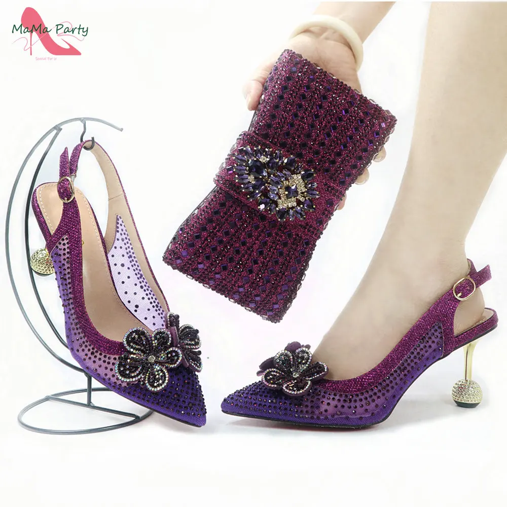 

Purple Color Hot Sale Italian Ladies Shoes and Bag to Match High Quality Special Heels Pumps for Wedding Party